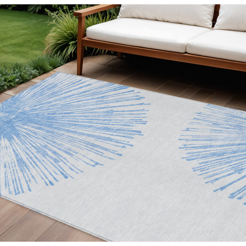 Tapis extérieur lavable abstrait bleu et ivoire 8 pi x 10 pi Denim