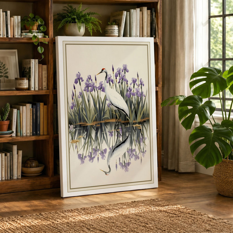 Irises in Reflection Botanical - Wrapped Canvas, 18x12 - 45.7 x 30.5 cm, Ochre Border
