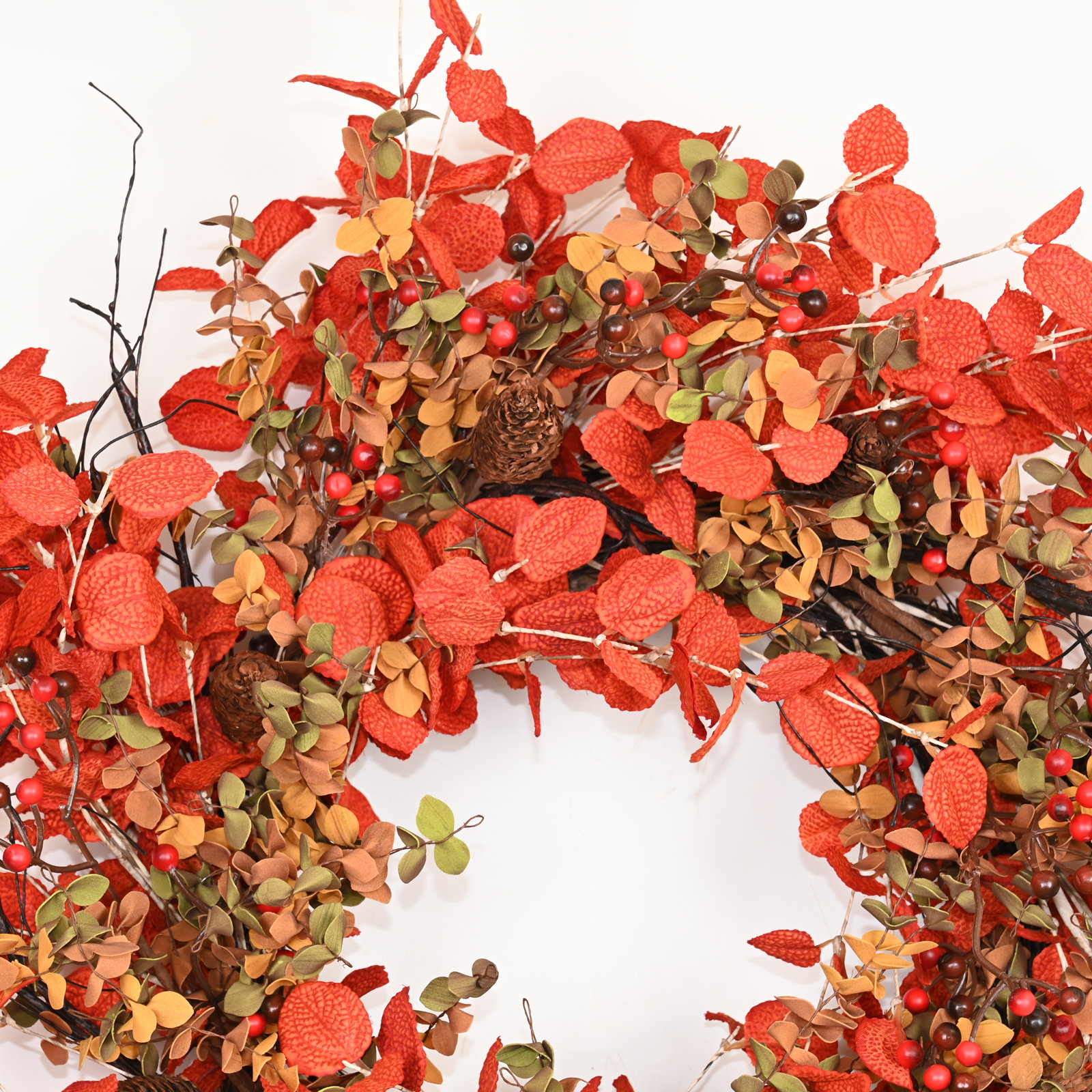 24" Handcrafted Foliage, Berry Thanksgiving Wreath, Orange