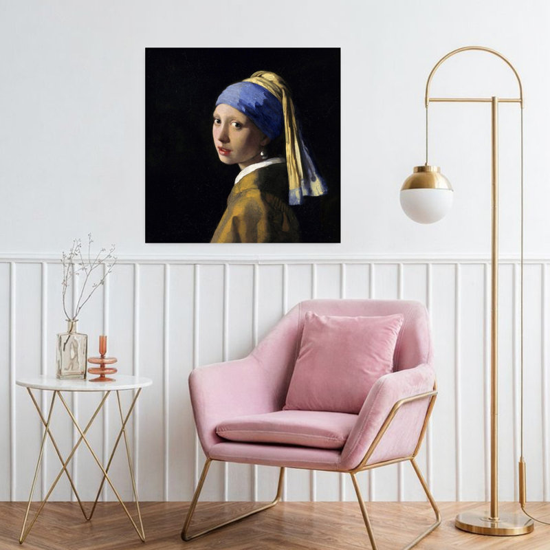 Girl With A Pearl Earring Classic Contemporary Portrait Architecture Wall Art Print by Johannes Vermeer - Wrapped Canvas Print