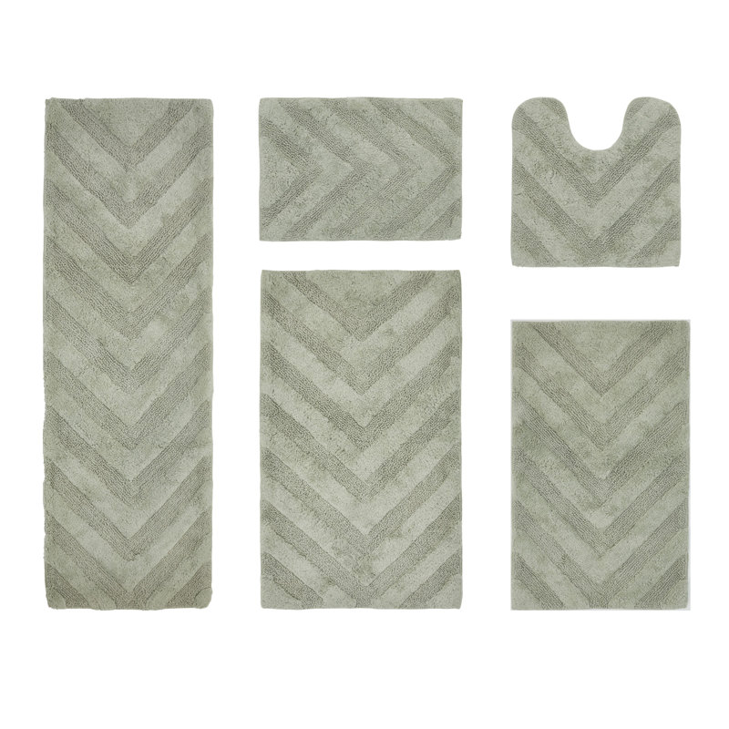 Hugo Premium 100% Cotton 5 Piece Bath Rug Sets with Non-Slip Backing, Machine Washable, Luxurious Chervon Pattern Super Absorbent & Tufted Weave Bath Mat for Bathroom, Shower, and Tub