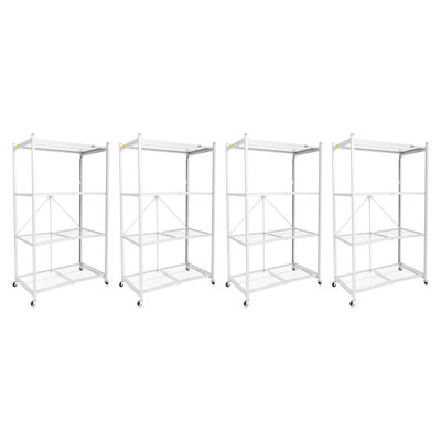 Origami 4-Pack R5-06W 4-Wheel 4-Shelf Folding Steel Wire Shelving Storage, White