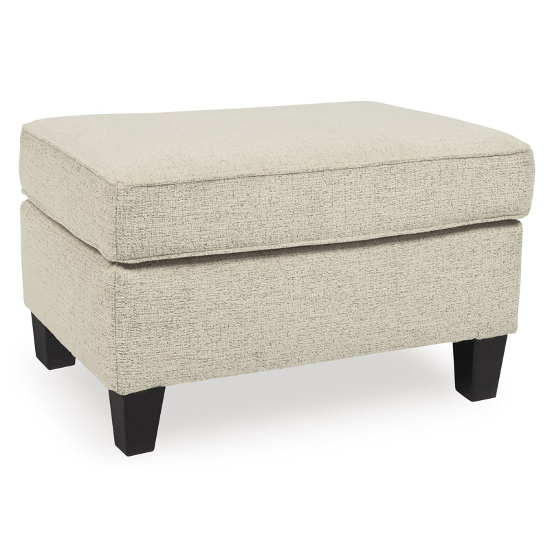Beige Chenille Contemporary Ottoman with Dark Wood Legs