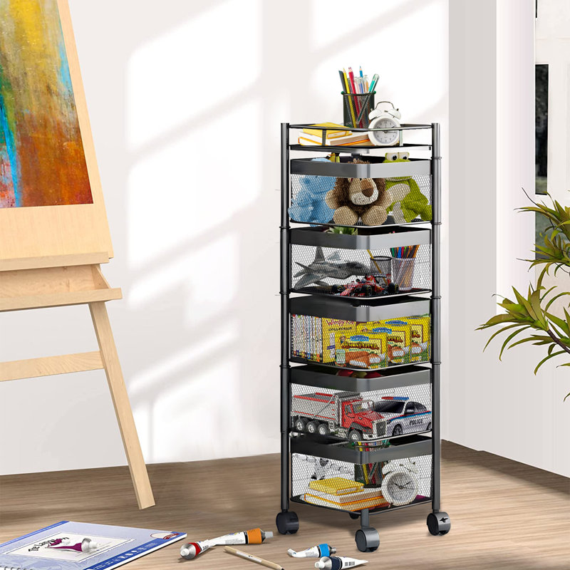360 Degree Rotating Storage Rack Kitchen Cart with 5 Swing Out Shelves