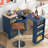 Navy Kitchen Island With Wheels, Extended Tabletop, Led , Power Outlets, Fluted Glass Door Blue Rolling Socket, And Storage-1442080754