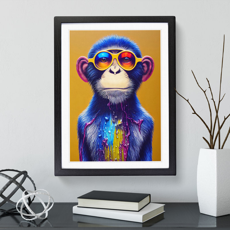 XV1022-3183X Drip Monkey No.4 - Single Picture Frame Print, 64cm H x 46cm W x 2cm D, Black 