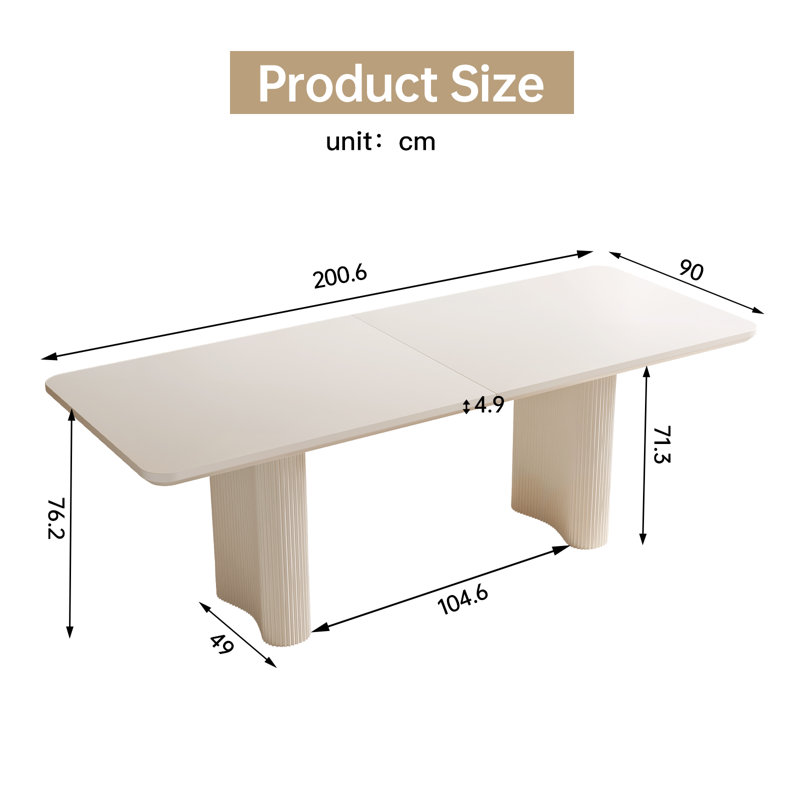 2m Cream White Rectangular Dining Table (Seats 6-8)