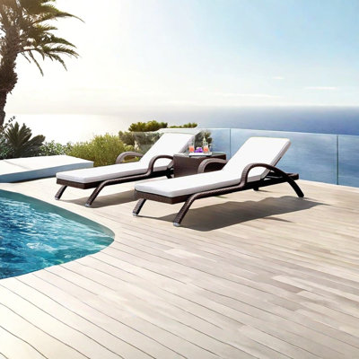 Smajil Outdoor Wicker Chaise Lounge Set with Table , Cushion Included