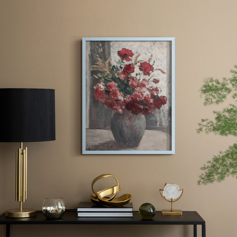 Vintage Floral Print CCLIX Framed Print - Solid Wood, Bleu, H 30 po x l 24 po