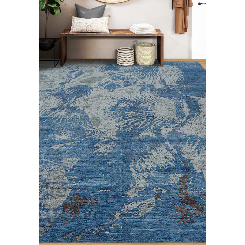 Hand Knotted Abstract Area Rug, Rectangle 9' x 12'