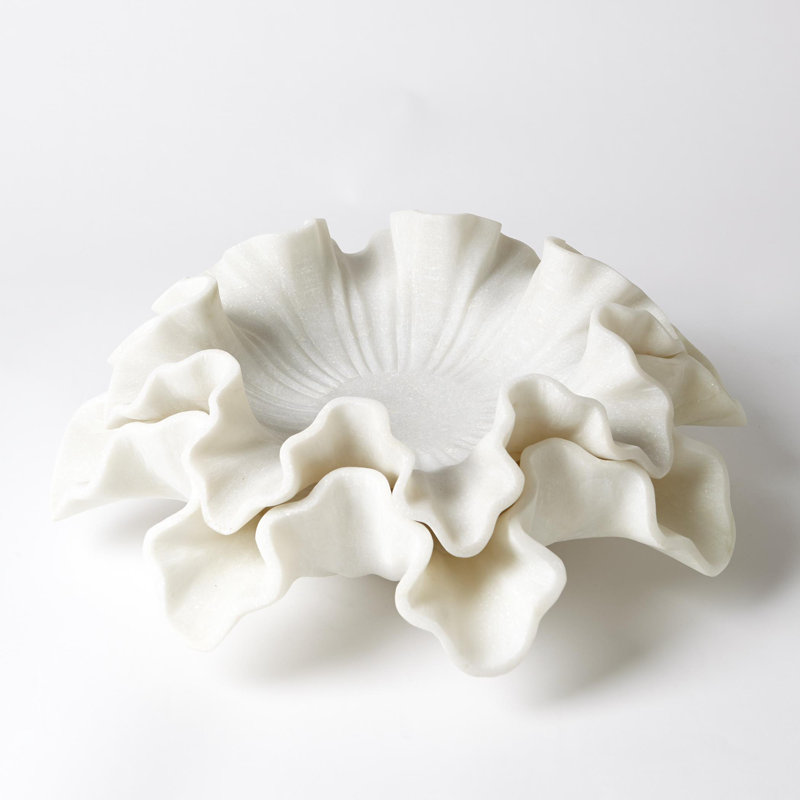 Marble Ruffle Bowl-White, 5" H x 18" W x 18" D