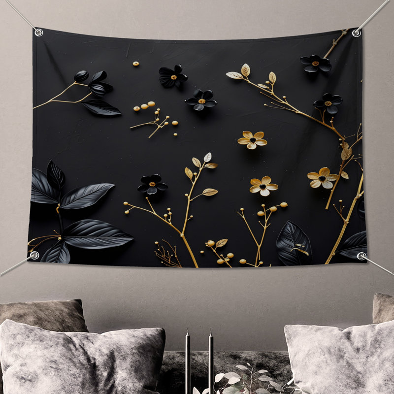 Tapisserie murale arrangement floral - Décoration murale florale, 68in H x80in W with 4 Grommets