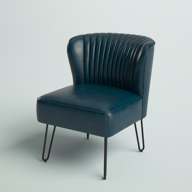 Euclid Faux Leather Chair With Metal Base, Turquoise Pebbled Faux Leather