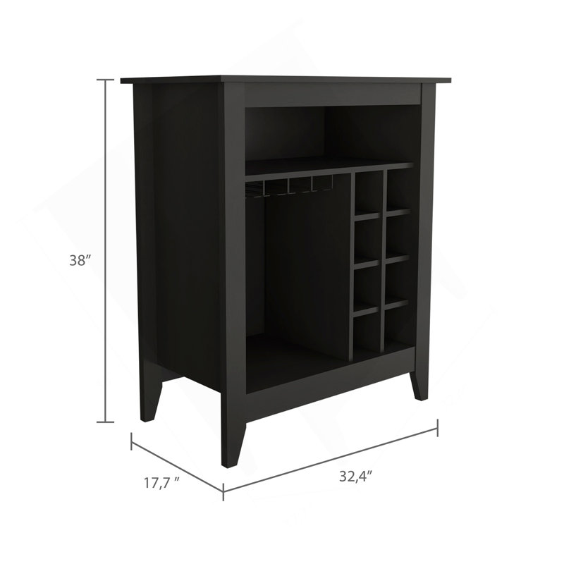 Armoire de bar Essential, une tablette ouverte, six supports à vin intégrés, un tiroir - noir, Noir