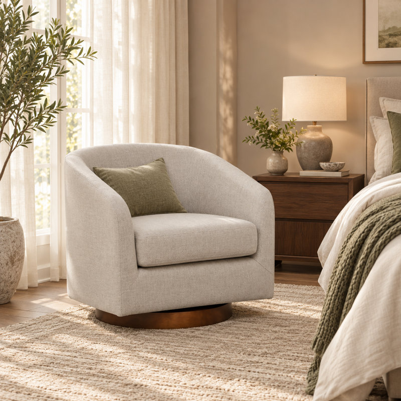 Fauteuil demi-tonneau pivotant de 31 po, fauteuil d'appoint en tissu pour le salon, la chambre à coucher, Gris