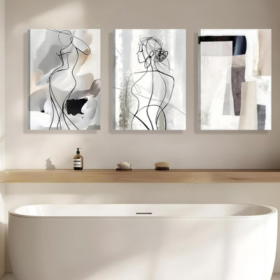 12 x 16 Inch Modern Line Silhouette Canvas Wall Art, Minimalist Wall Décor Set of 3 for Bedroom Bathroom
