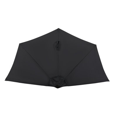 Parasol pour îlot demi-parasol 9 pi pour terrasse, balcon et terrasse - auvent demi-rond mural avec manivelle et évent, surface de protection de 30 pieds carrés pour les petits espaces - Abat-jour en polyester noir
