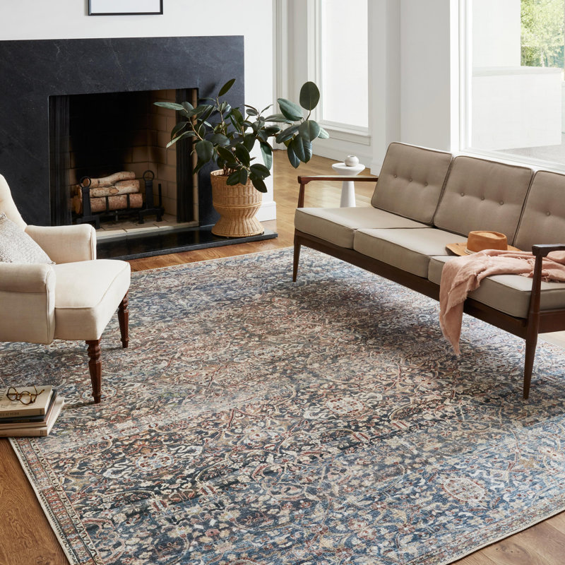 Chris Loves Julia x Loloi Jules Oriental Denim/Spice Area Rug, Rectangle 7'6" x 9'6"