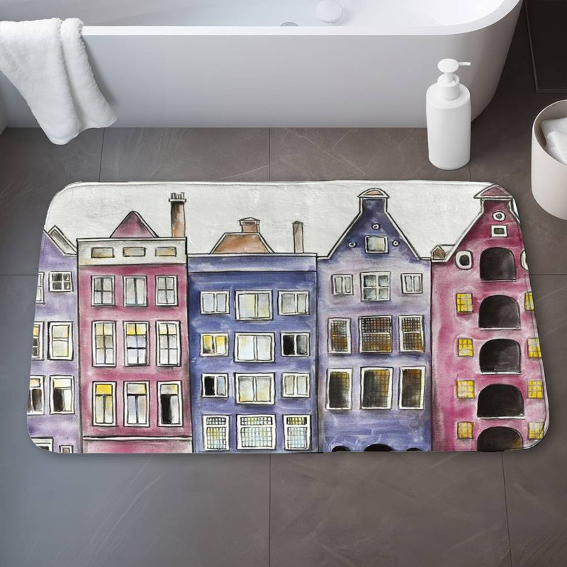 Old historic houses amsterdam Bath Mat with Non-Slip Backing - Quick Dry Memory Foam Bathroom Rug - Absorbent - Modern Plush Spa-Style - Machine Washable