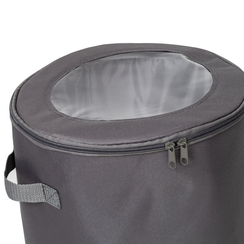 Gray Polyester 8" Round Dinnerware Storage Box with Zipper