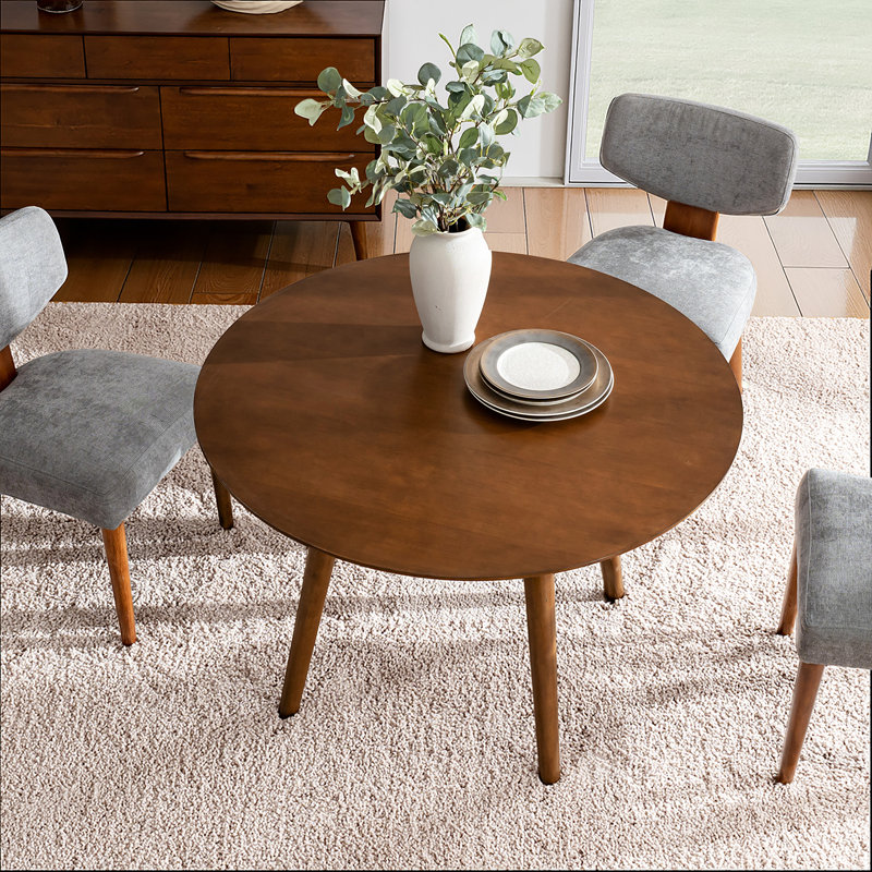 Germa 45" Mid-Century Modern Round Dining Table with Solid Wood Legs, Walnut