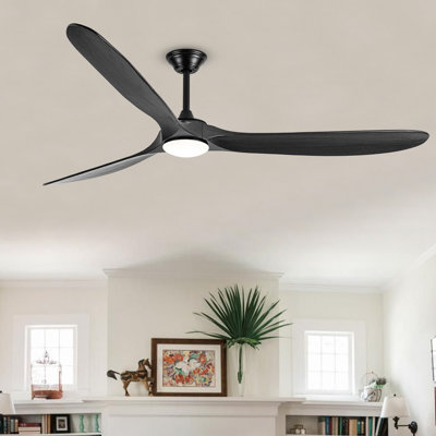 70in Solid Wood Ceiling Fan with Light and Remote, Modern Farmhouse Ceiling Fan, Propeller Style Solid Wood Blades, Quiet Reversible DC Motor, 3 Color Temperature Dimmable LED Light for Living Room, Dining Room and Indoor Spaces.