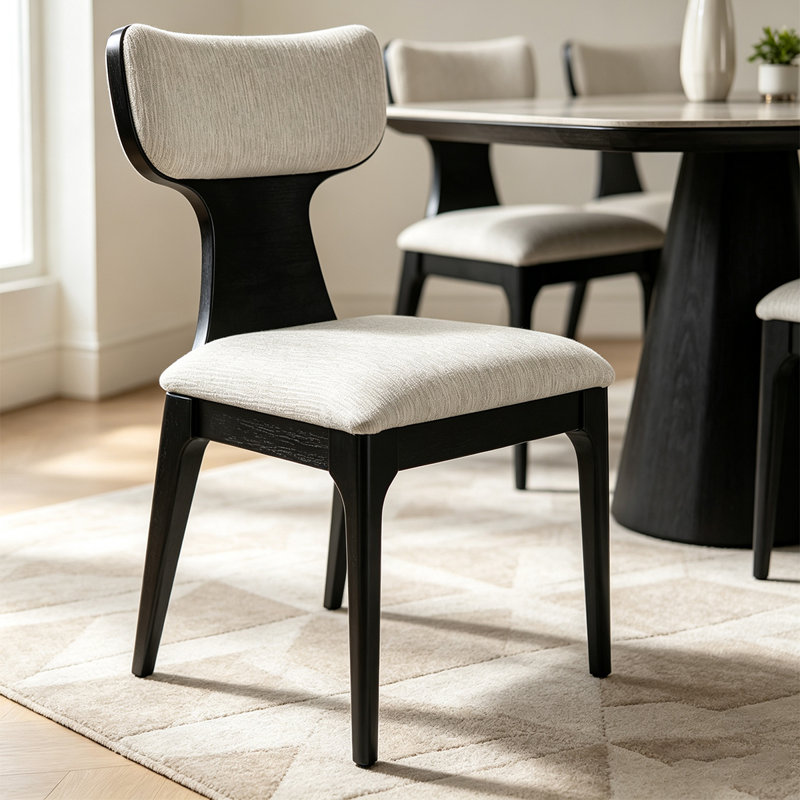 Chaise de salle à manger en tissu avec dossier en forme de papillon noir