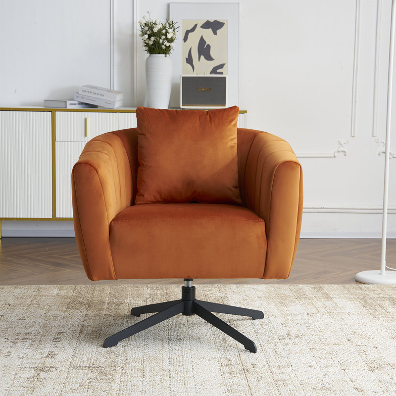 Metal Leg Velvet Swivel Chair, Orange Velvet