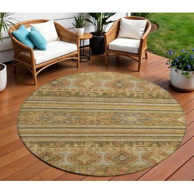 Tapis rond 8 po beige Tribal