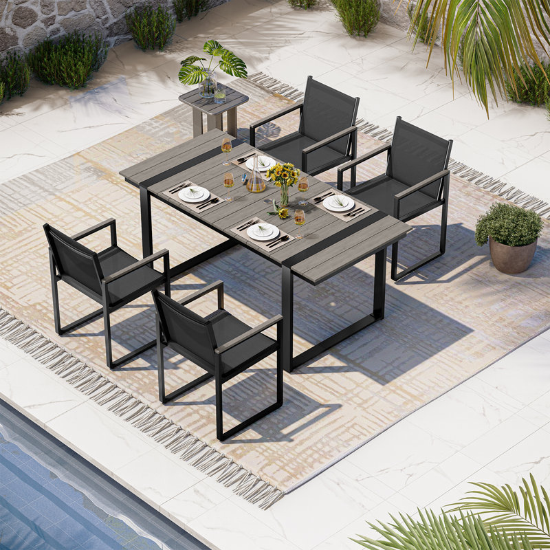Ensemble de salle à manger d'extérieur Alora 5 pièces en aluminium avec table à plateau en bois de 67,4 po et 4 chaises, 4