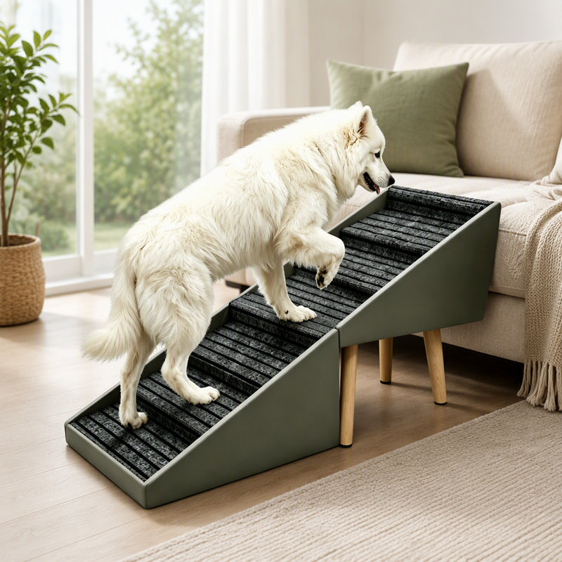 Foldable Dog Ramp Dog Stairs, 23.04" H x 38.98" W x 17.92" D, Gray
