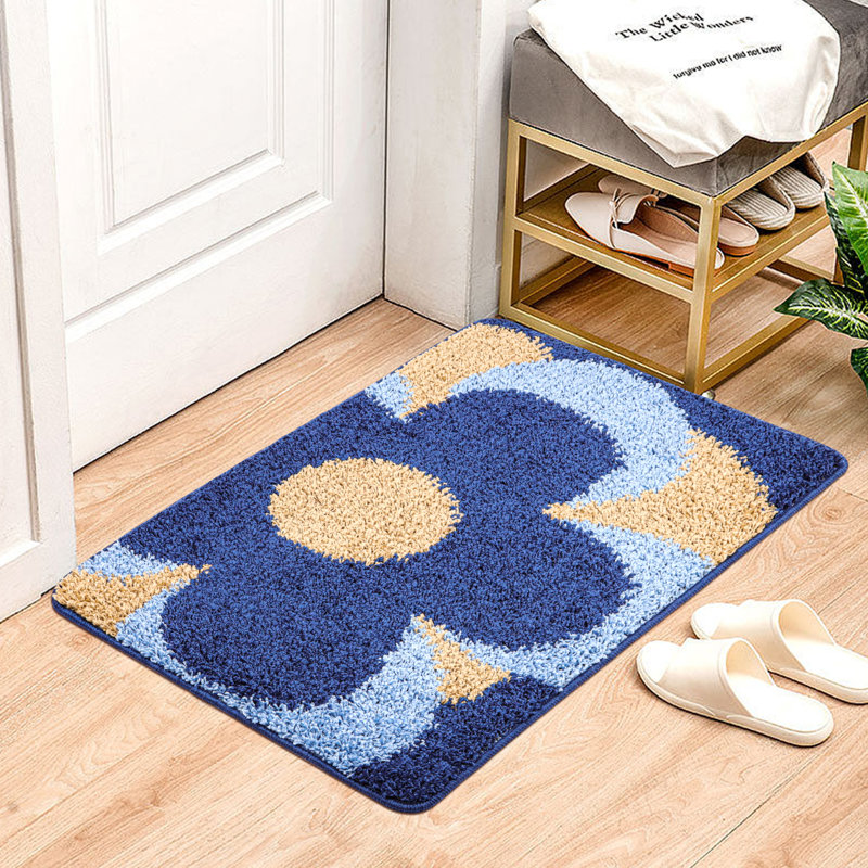 Kunihiro Non-Slip Floral Indoor Doormat, Sky Blue, 47" L x 32" W