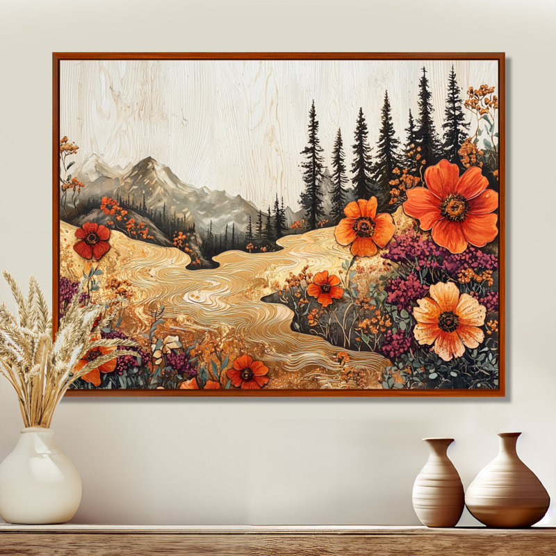 «Genese Wildflowers Flowers On A Wood Slide River IV - Wildflowers», reproduction sur toile, H 30 po x l 40 po, Brun