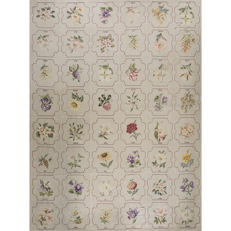 Antique Needlepoint English Stitched Rug