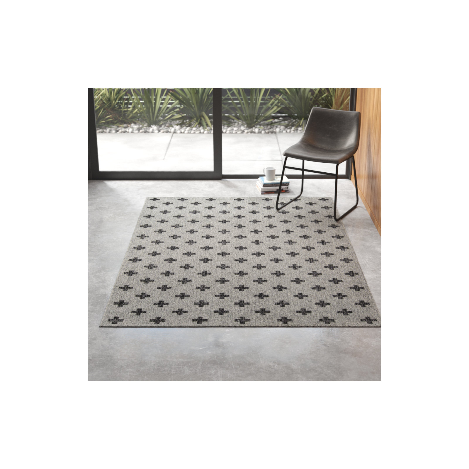 Umbria Striped Indoor / Outdoor Area Rug, Rectangle 6'7" x 9'6", Charcoal 