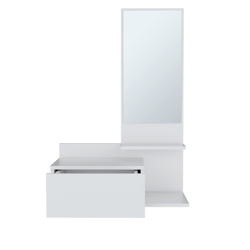 Floating Hallway Cabinet 36.2" H, 1 Drawer, 3 Shelves, 1 Mirror, White