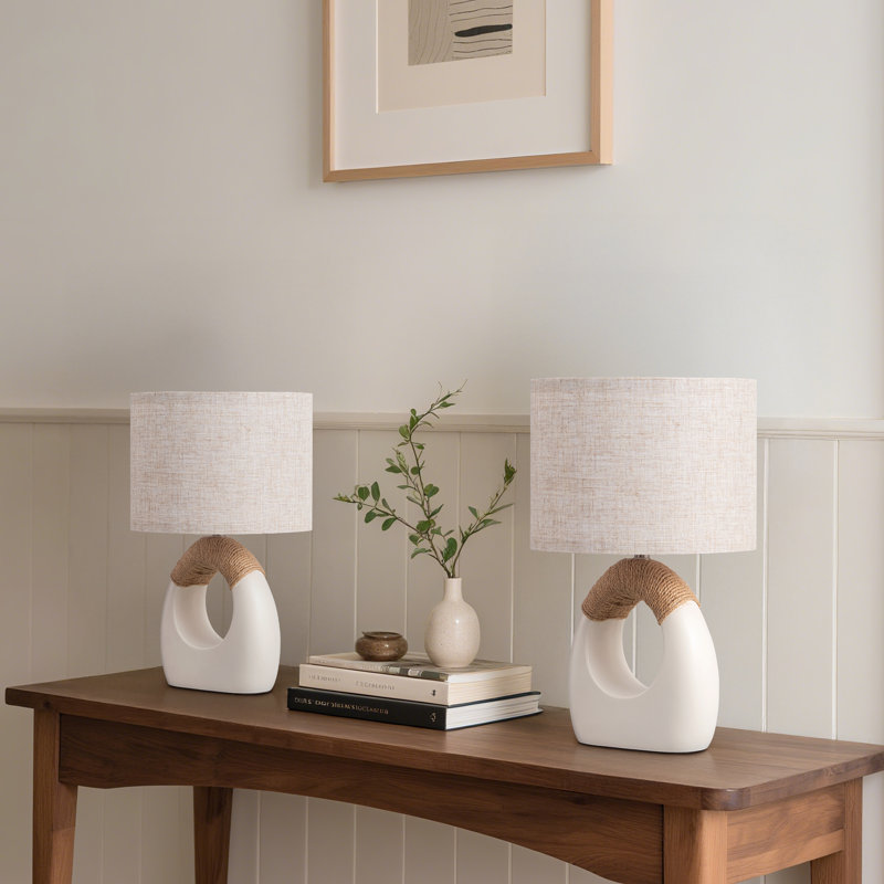 14.4" Rope-Woven Resin Table Lamp Set For Living Room,Bedroom,Bedside Lamp