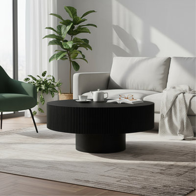 Table basse ronde, table basse cannelée avec piédestal robuste, table basse moderne Mid-Century pour salon, chambre à coucher, terrasse, bureau, petit espace