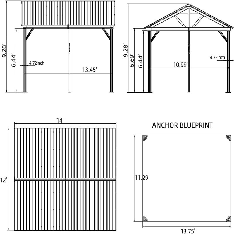 14Ft. W x 12Ft. D Aluminum Patio Gazebo