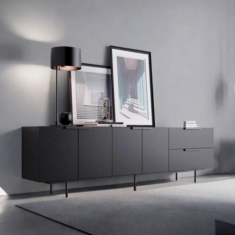 Meuble télé noir minimaliste et minimaliste, H 20,86 po x L 86,61 po x l 17,71 po