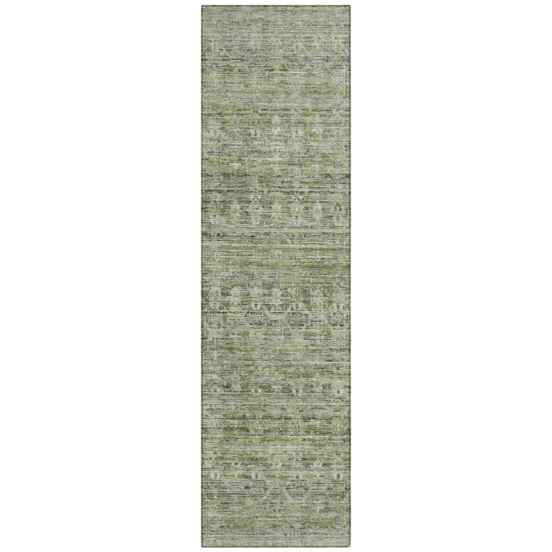 Machine Washable Indoor/Outdoor Xhevrie Green Rug, Runner 2'3" x 7'6"