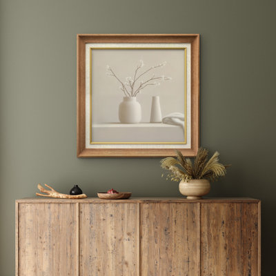 «Minimalist White Vase Cherry Blossom Branch Neutral Still Life Decor», impression encadrée sur papier dans la chambre principale, 2 pièces