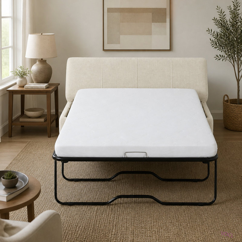 Lit d'appoint convertible ottoman pliant avec matelas, Chenille blanche