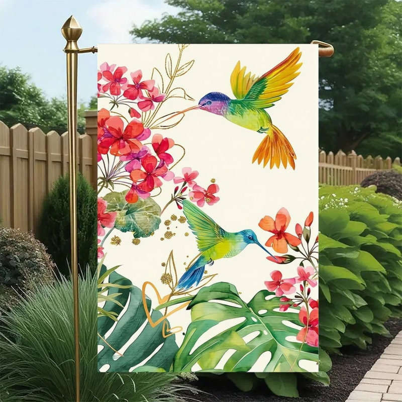 Drapeau aquarelle floral, patio de jardin rouge 12 po x 18 po (30 x 45 cm)
