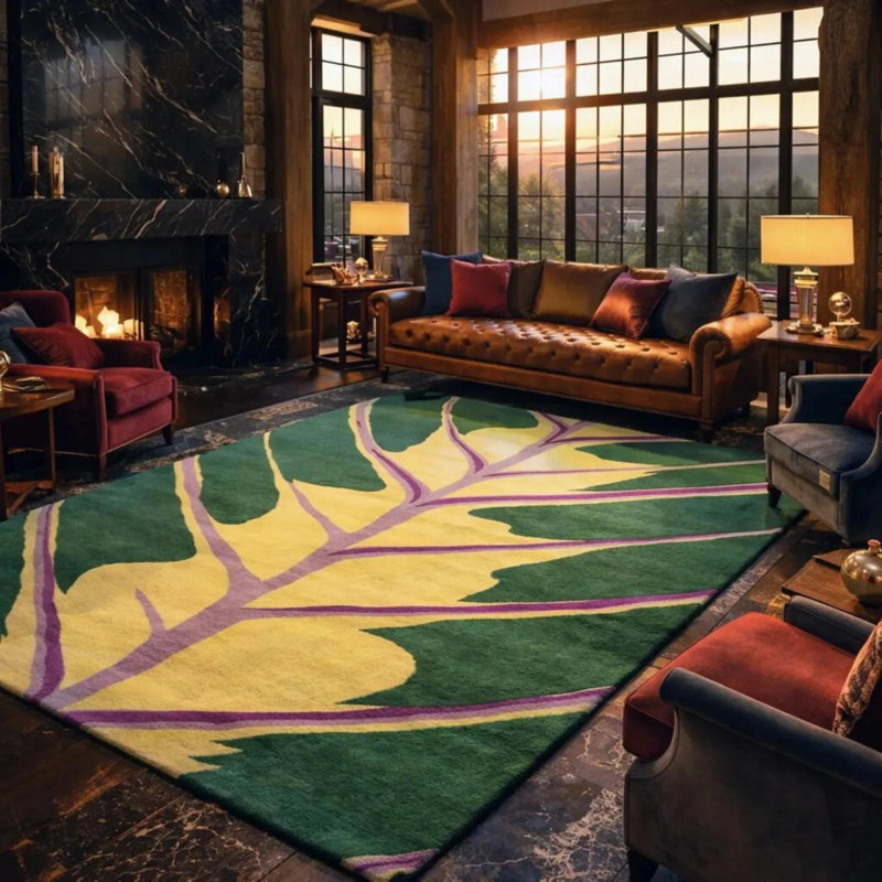 Tapis en laine vert touffeté à la main Ailey, 8 pi x 10 pi