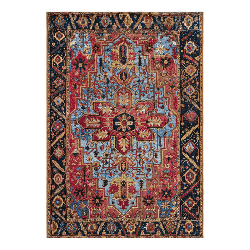 Rust Red and Blue Synthetic Outdoor Area Rug, 4' x 6'