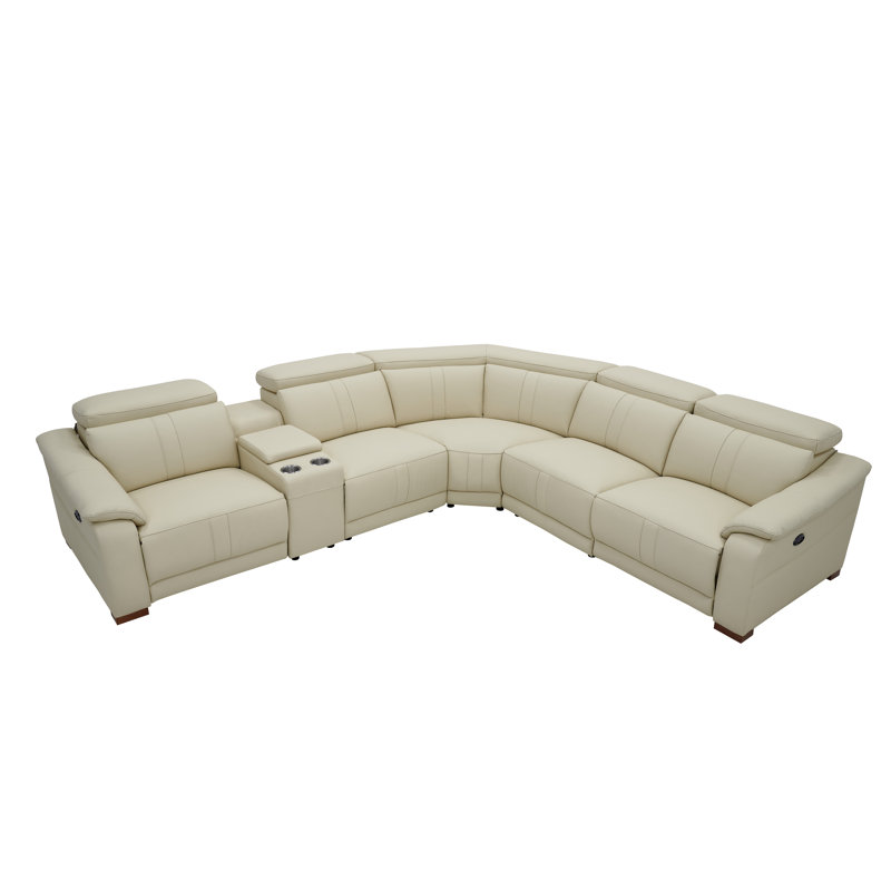 Canapé modulaire réversible inclinable en cuir de 119,5 po de large Ayshea, Cuir assorti blanc