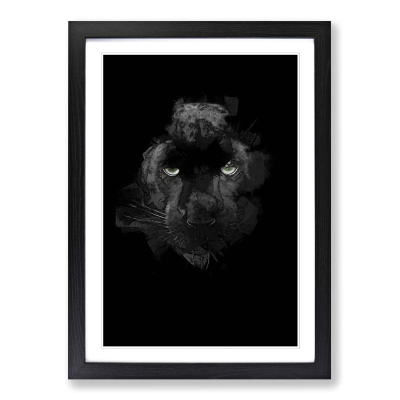 Black Panther in the Shadows in Abstract - Picture Frame Graphic Art Print on MDF, Black Framed, 65cm H x 48cm W x 2cm D