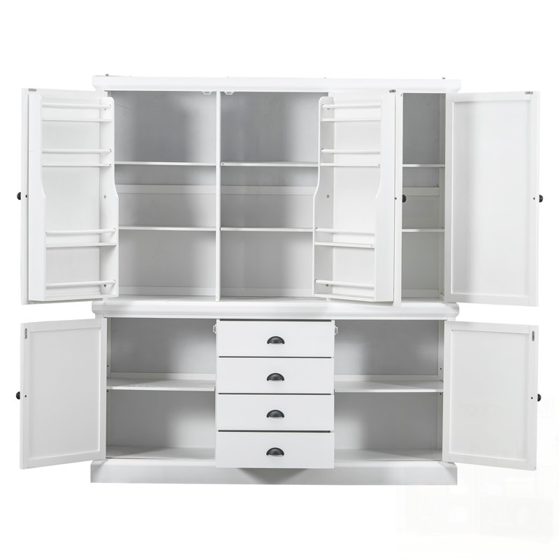 Freestanding Wooden Kitchen Pantry With Drawers, Adjustable Shelves, And Cupboard For Efficient Storage And Organization In Dining Rooms