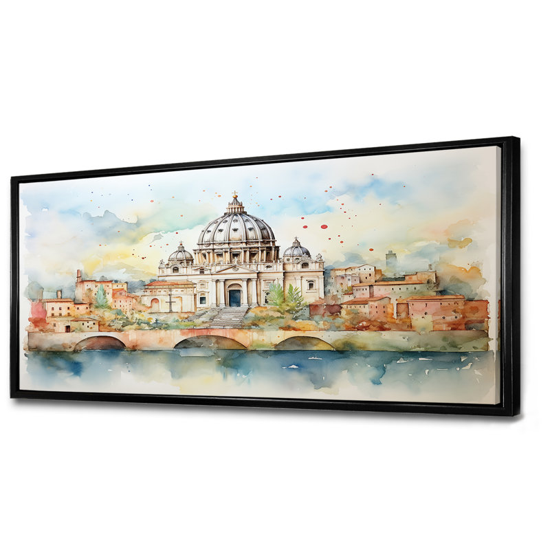 Art mural, sérénité III, Rome, Cadre flottant noir,  H 28 po x l 60 po x P 1,5 po